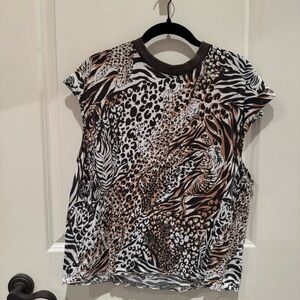 NWOT Free People Animal Print Short Sleeve Top
